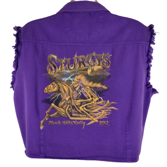 Biker design ladies large Sturgis 2012 Black hills rally purple button down top - Picture 7 of 12